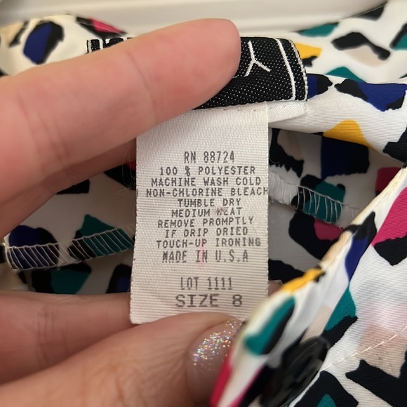 Vintage Kristy Michael dress polka dot like design multicolored elastic waist - Picture 8 of 11